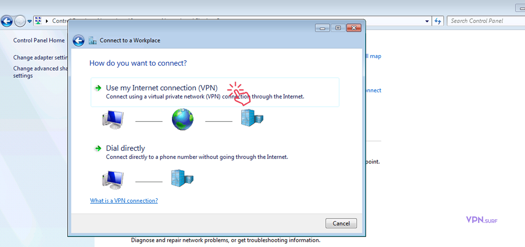 make vpn default connection windows 7