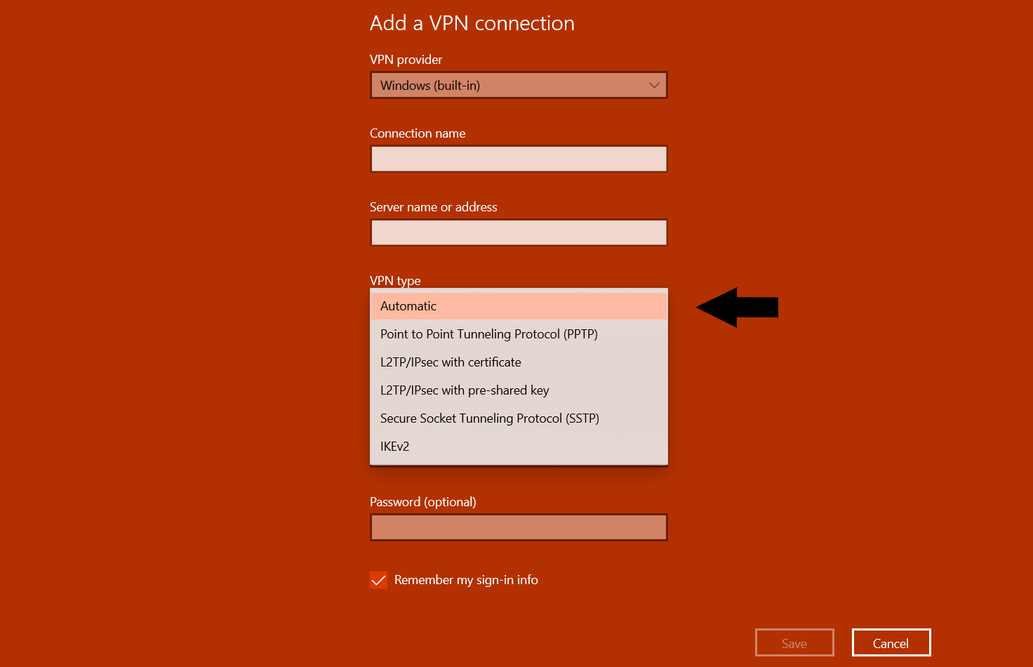choosing the VPN type